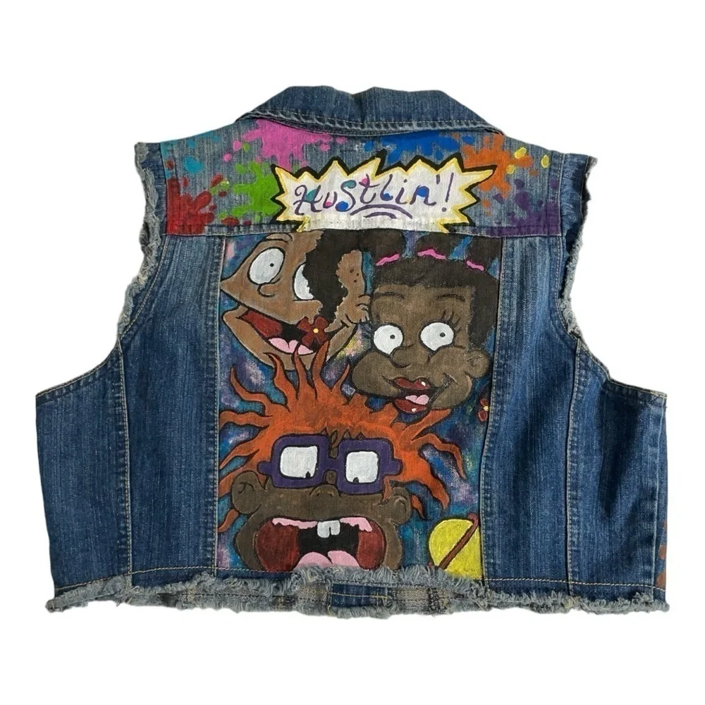 HIGHWAY JEANS Upcycle Blue Front Denim Jean Vest XL Juniors Nickelodeon